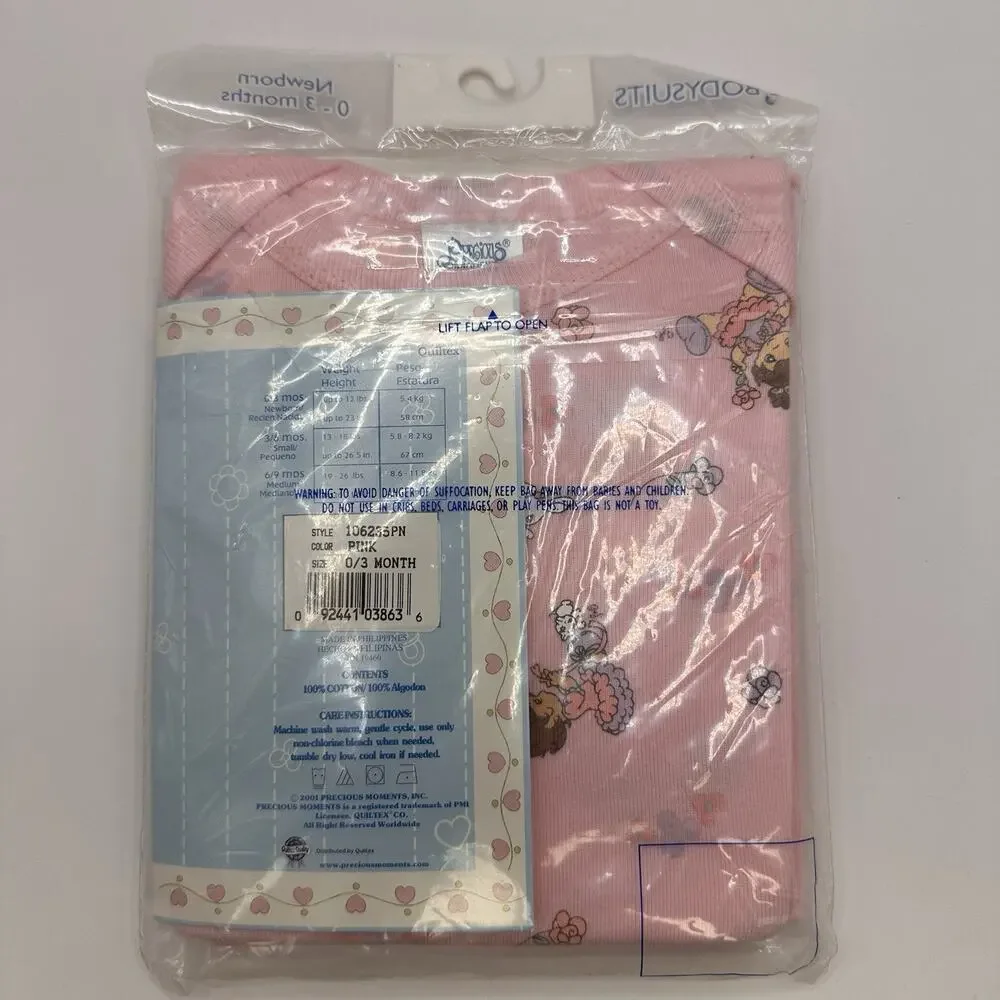 NOS! Vtg Baby Girl Precious Moments Bodysuits One Piece Set 0-3 mo 100% Cotton